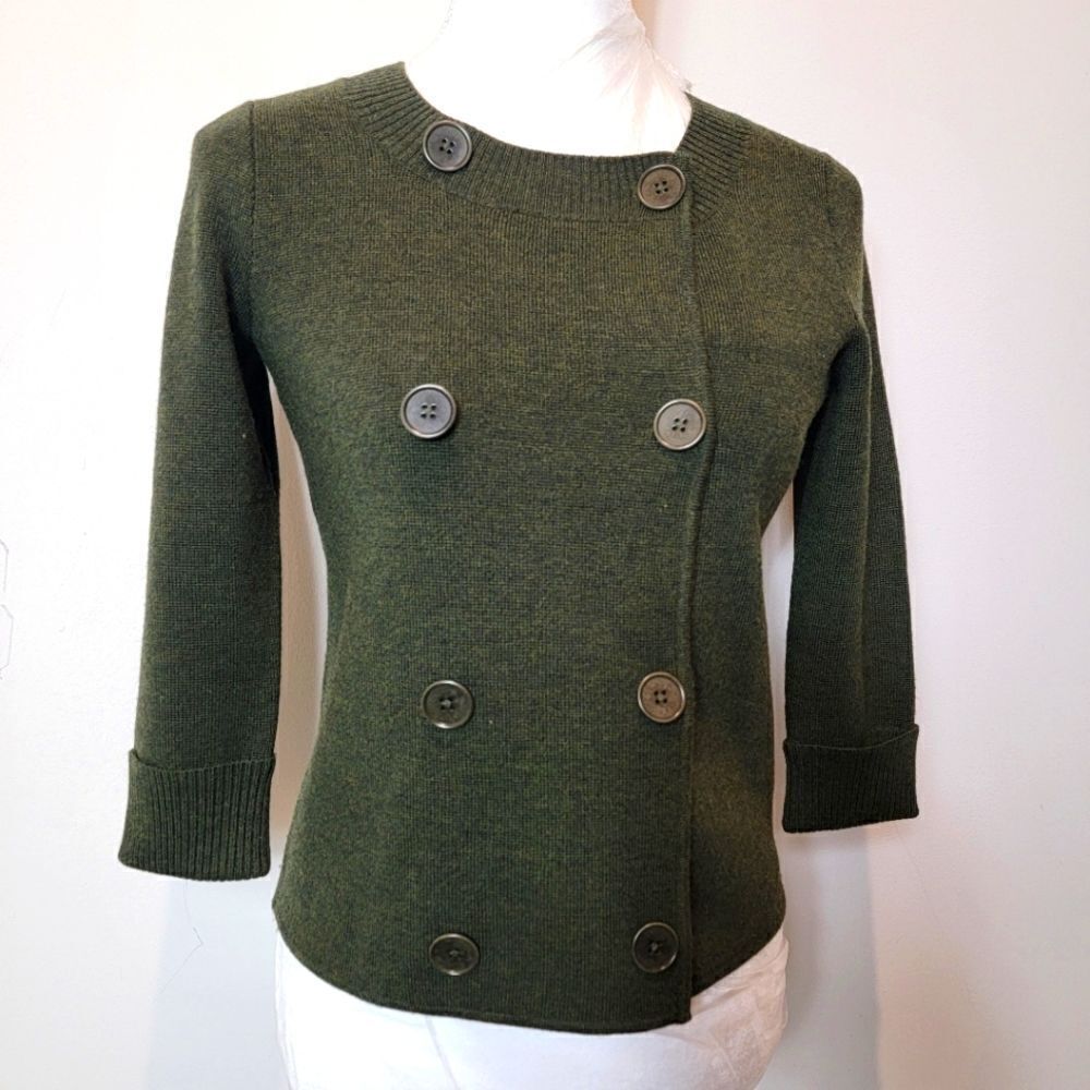 Talbots Green Knit Double Breast Sweater Blazer Size Petite